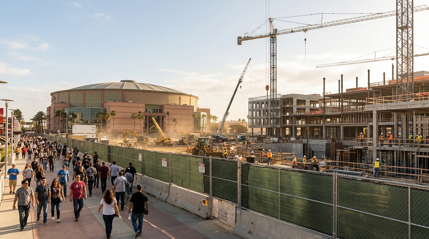 Construction activity around the Honda Center district in Anaheim