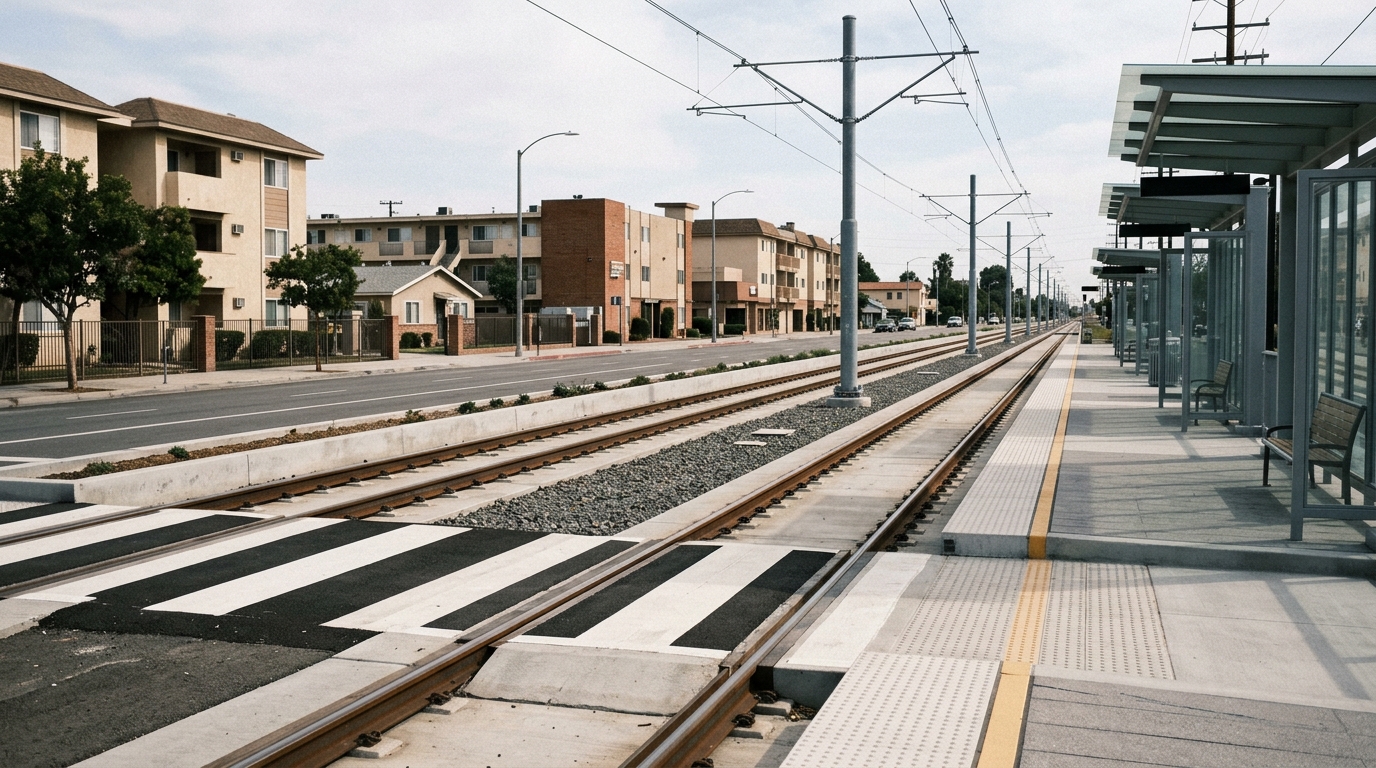 OC Streetcar tracks and boarding platform during system testing